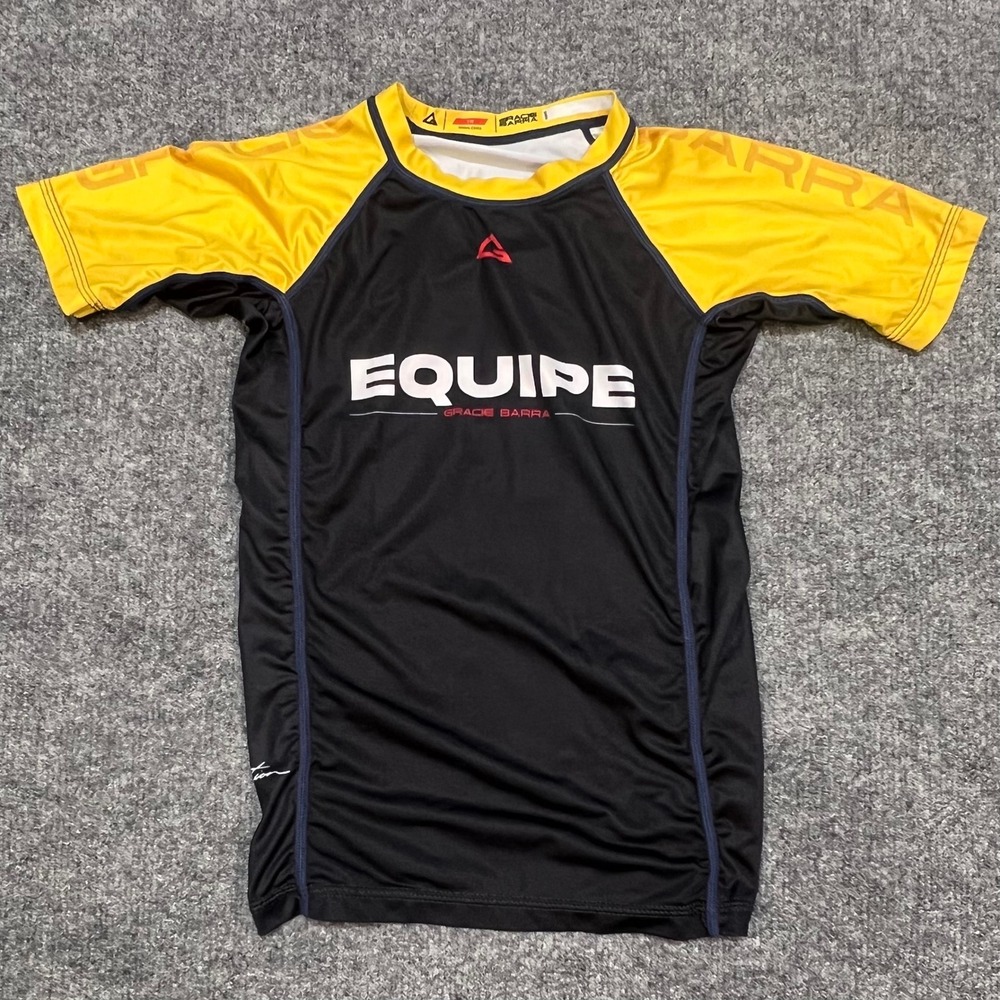 Gracie Barra Rash Guard Kids YM Yellow Belt Equipe Short Sleeve BJJ Top